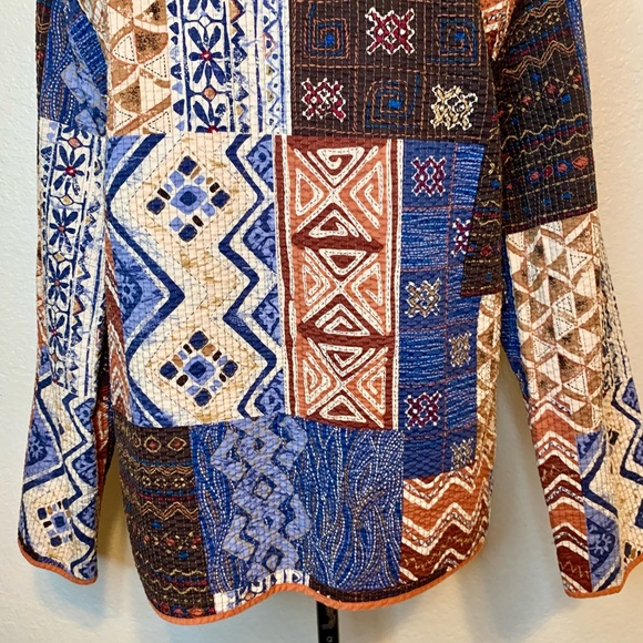 Alfred Dunner Patchwork Print Quilted Jacket Blazer Blue Brown Orange Size 12 - Picture 9 of 14